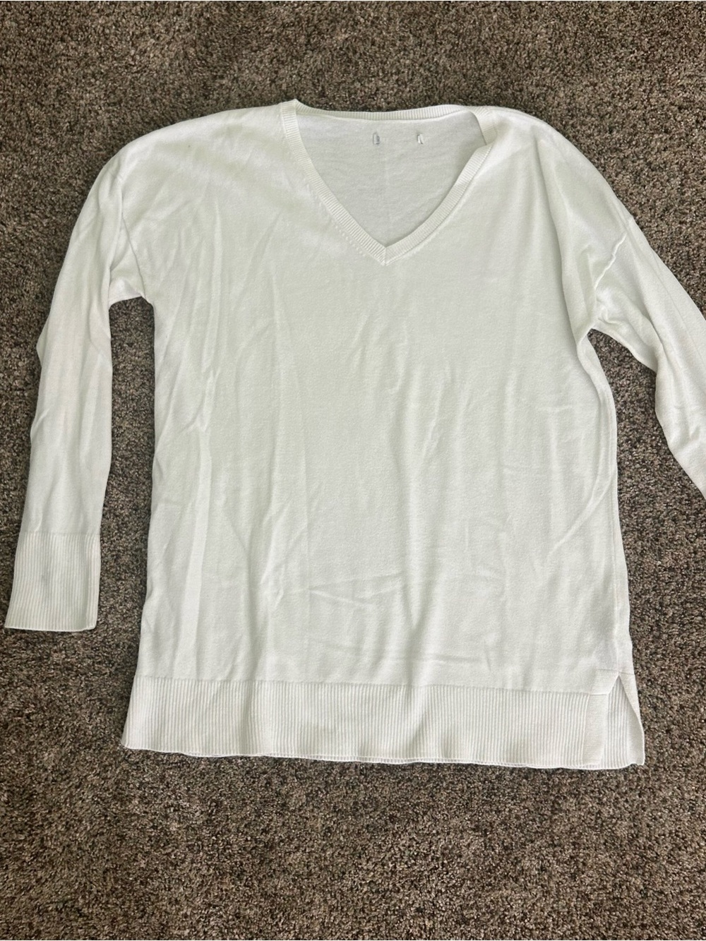 White V-Neck Women's Top - Lightweight Knit sweater large